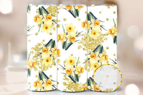 Daffodil Tumbler Wrap Spring Flowers PNG: Graphics for Crafts & Local Branding