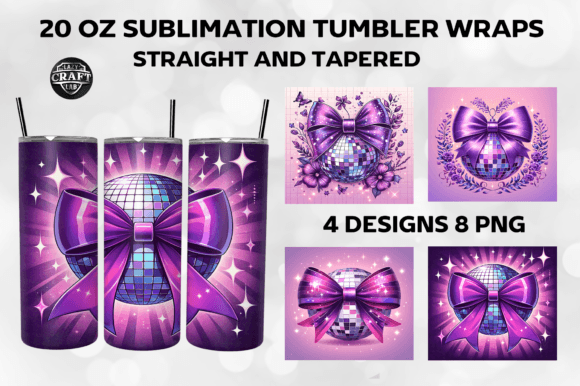 Disco Ball Bow Coquette Tumbler Wrap PNG Graphics