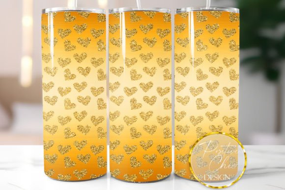 Glitter Hearts Gold Tumbler Wrap Design: Graphics for Crafts & Branding