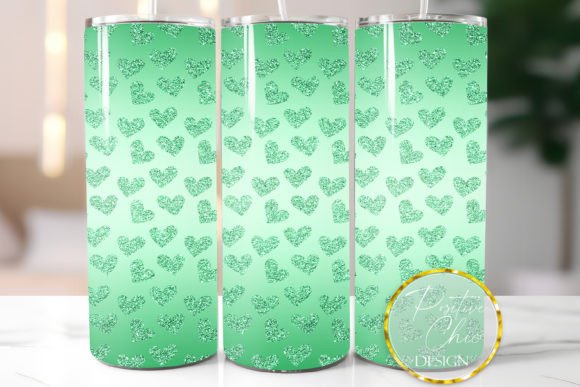 Glitter Tumbler Wrap Green Hearts Design