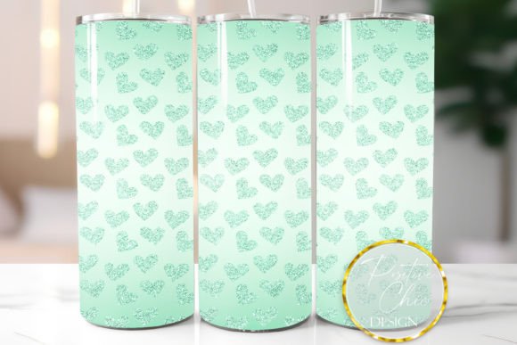 Mint Glitter Hearts Tumbler Wrap PNG: Graphics for Crafts & Branding