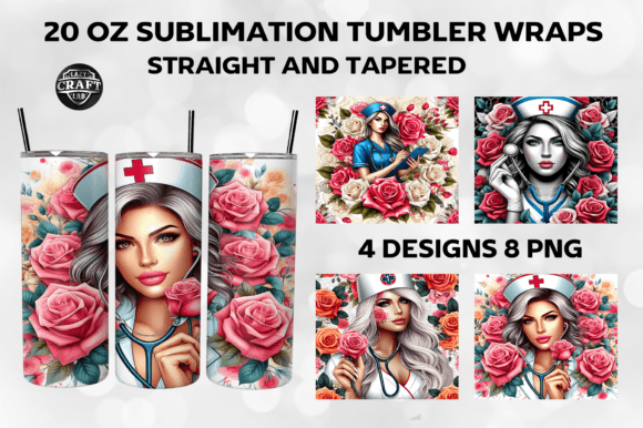 Nurse with Roses 20oz Tumbler Wrap PNG Graphics