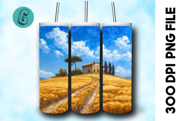 Oil Paint Landscape Tumbler Wrap 38 Graphics & Backgrounds