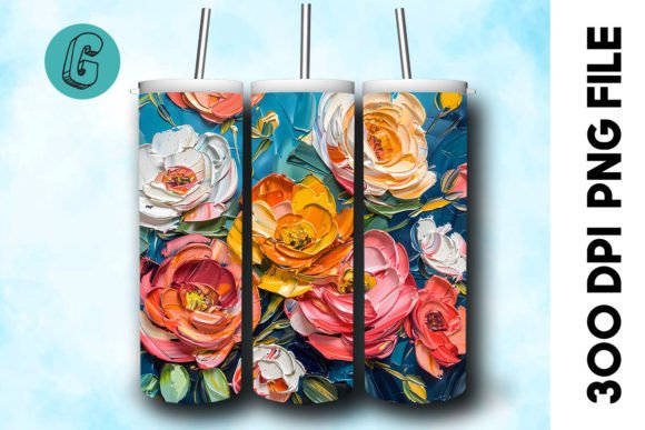Oil Paint Pretty Flowers Tumbler Wrap 21 Graphics & Backgrounds