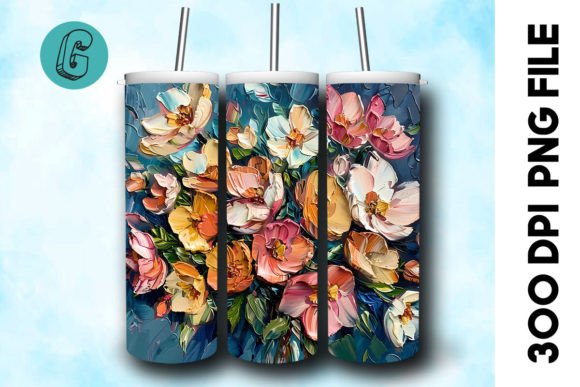 Oil Paint Pretty Flowers Tumbler Wrap 26 Graphics & Backgrounds
