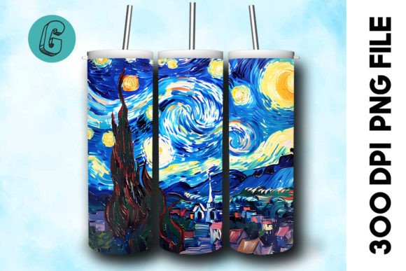Oil Paint Starry Night Tumbler Wrap 22 Graphics & Backgrounds