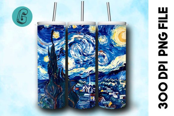 Oil Paint Starry Night Tumbler Wrap 40 Graphics & Backgrounds