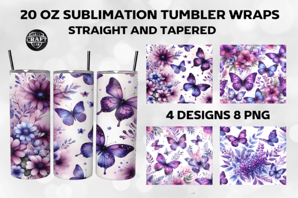 Purple Butterfly Skinny Tumbler Wrap PNG Graphics