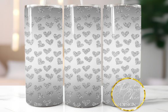 Silver Glitter Hearts Tumbler Wrap PNG: Graphics for Crafts