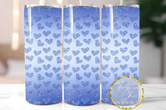 Skinny Tumbler Wrap Blue Glitter Hearts: Graphics for Crafts & Content