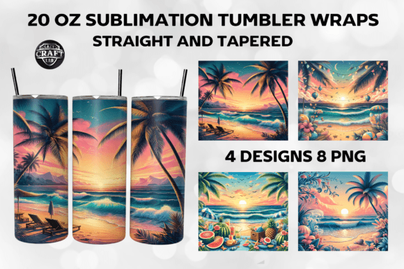 Summer Beach Tumbler Wrap 20oz Skinny Graphics