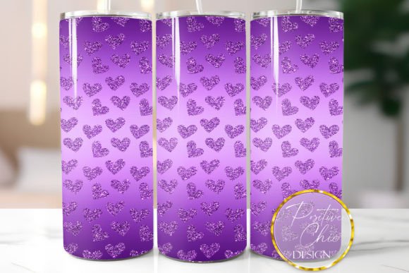 Tumbler Wrap PNG Purple Glitter Hearts: Graphics for Crafts & Joyful Branding