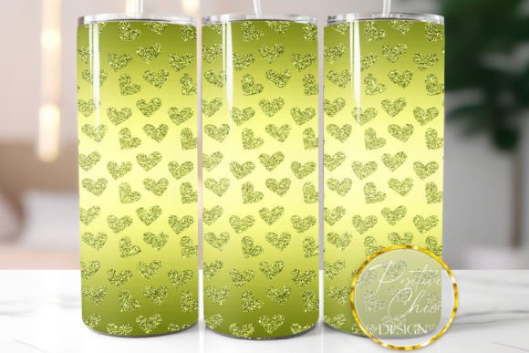 Yellow Glitter Hearts Tumbler Wrap PNG for Crafts & Graphics